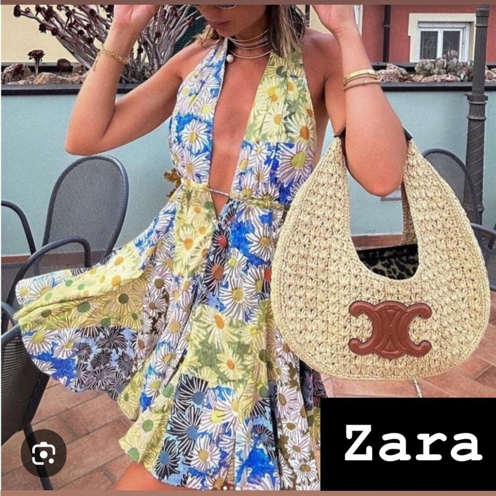Zara Floral Halter Dress  Size Medium NWT